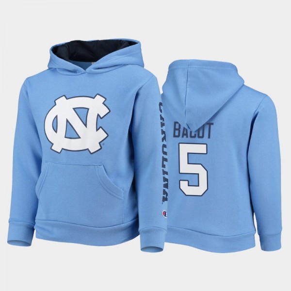 Youth UNC Tar Heels College Basketball #5 Armando Bacot Field Day 2-Hit Pullover Blue Hoodie
