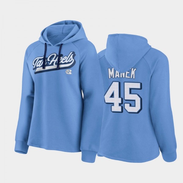 Women's UNC Tar Heels College Basketball #45 Brady Manek Raglan Pullover Blue Hoodie