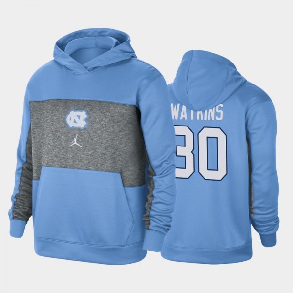 college Basketball North Carolina Tar Heels Jackson Watkins #30 Spotlight Performance Pullover Blue Hoodie