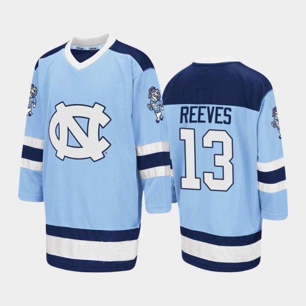 North Carolina Tar Heels College Hockey #13 Ian Reeves Blue Embroidery Stitched Hockey Jersey