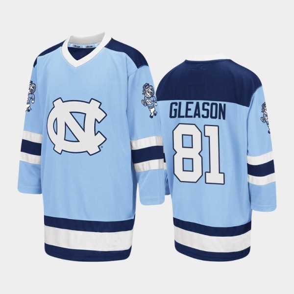 North Carolina Tar Heels College Hockey #81 Jack Gleason Blue Embroidery Stitched Hockey Jersey