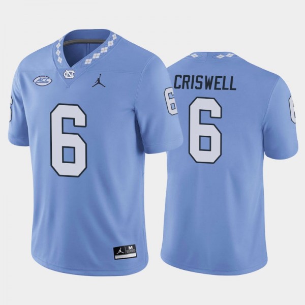 North Carolina Tar Heels College Football #6 Jacolby Criswell Blue Game Replica Jersey