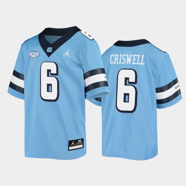 Youth North Carolina Tar Heels College Football #6 Jacolby Criswell Blue Untouchable Jersey