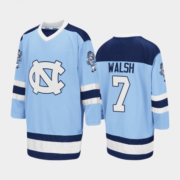 North Carolina Tar Heels College Hockey #7 Leighton Walsh Blue Embroidery Stitched Hockey Jersey