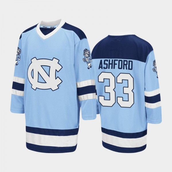 North Carolina Tar Heels College Hockey #33 Mekhi Ashford Blue Embroidery Stitched Hockey Jersey