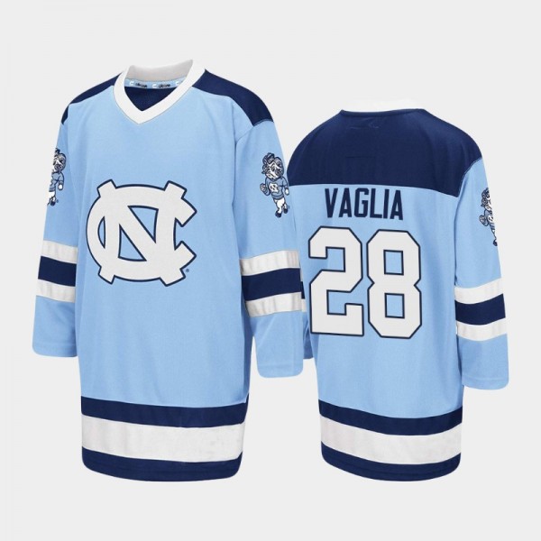 North Carolina Tar Heels College Hockey #28 Michael Vaglia Blue Embroidery Stitched Hockey Jersey