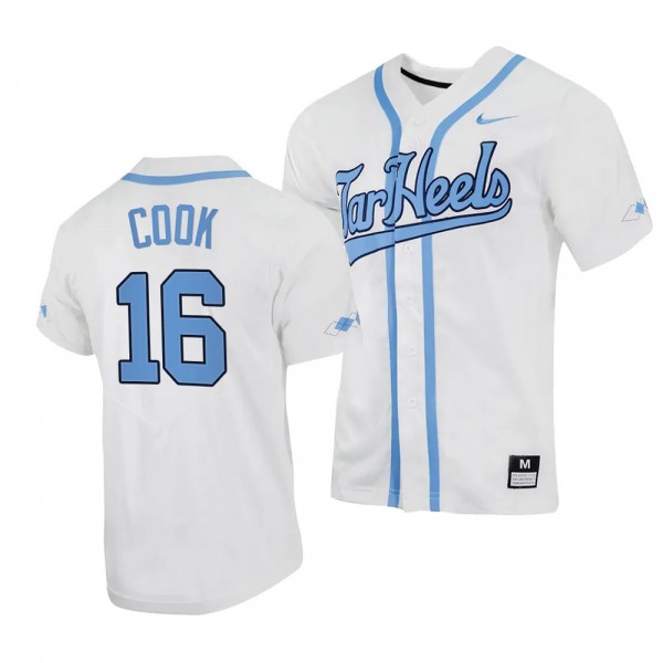 North Carolina Tar Heels Casey Cook 2023 Replica Baseball White #16 Jersey Full-Button