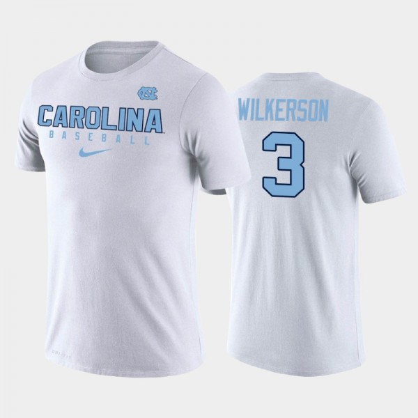 College Baseball UNC Tar Heels Colby Wilkerson #3 Performance Legend White T-shirt