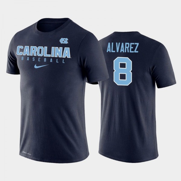 College Baseball UNC Tar Heels Patrick Alvarez #8 Performance Navy T-shirt