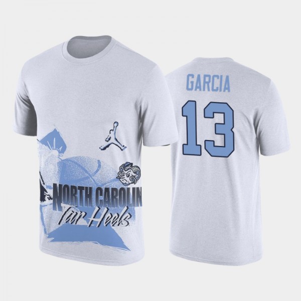 College Basketball UNC Tar Heels Dawson Garcia #13 90s Hoop Max White T-Shirt