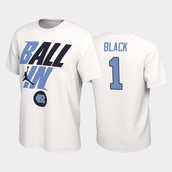 College Basketball UNC Tar Heels Leaky Black #1 Ball In Bench White T-Shirt