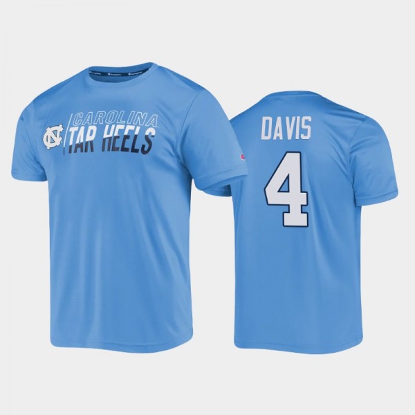 College Basketball UNC Tar Heels RJ Davis #4 Slash Stack Blue T-Shirt