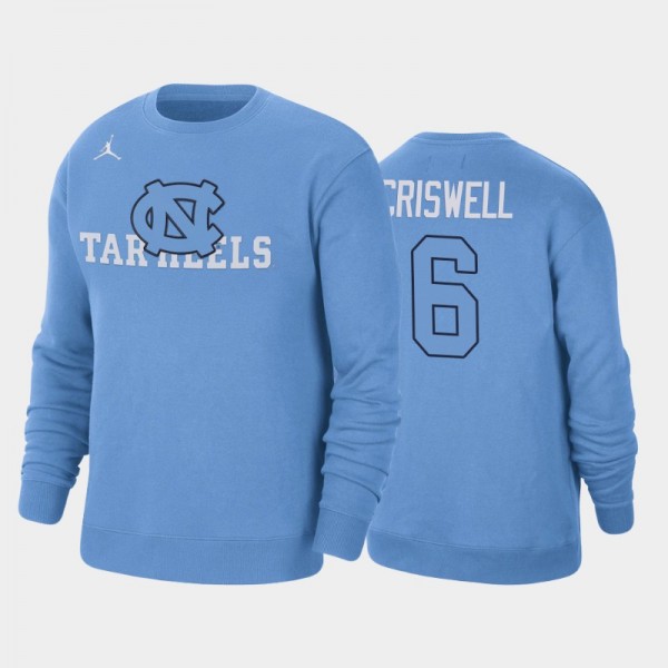UNC Tar Heels College Football #6 Jacolby Criswell Fleece Pullover Blue Sweatshirt