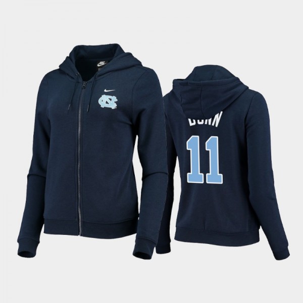 Women's UNC Tar Heels College Basketball #11 D'Marco Dunn Full-Zip Varsity Fleece Navy Hoodie
