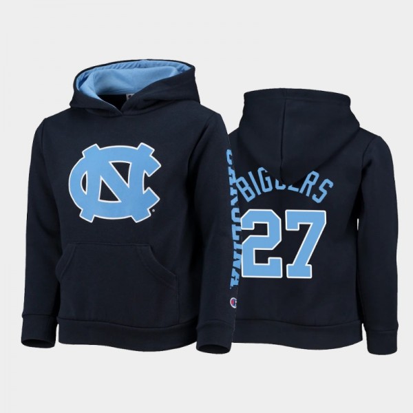 Youth UNC Tar Heels College Football #27 Giovanni Biggers Field Day 2-Hit Pullover Navy Hoodie