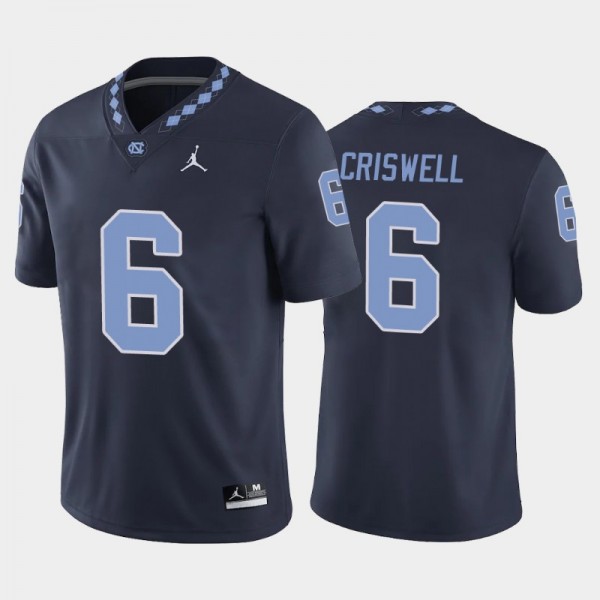 North Carolina Tar Heels College Football #6 Jacolby Criswell Navy Game Jersey