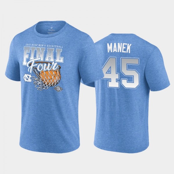 UNC Tar Heels College Basketball #45 Brady Manek Blue 2022 NCAA Men's Basketball Final Four Banners Triblend T-Shirt
