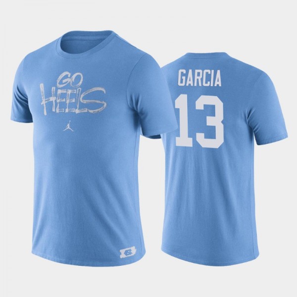 North Carolina Tar Heels College Basketball Dawson Garcia #13 Blue Brush Phrase T-Shirt