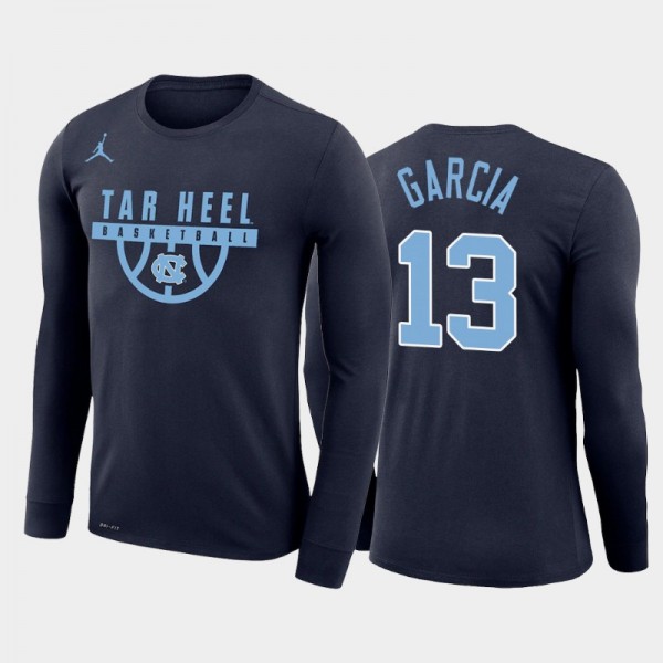 North Carolina Tar Heels College Basketball Dawson Garcia #13 Navy Performance Long Sleeve T-Shirt