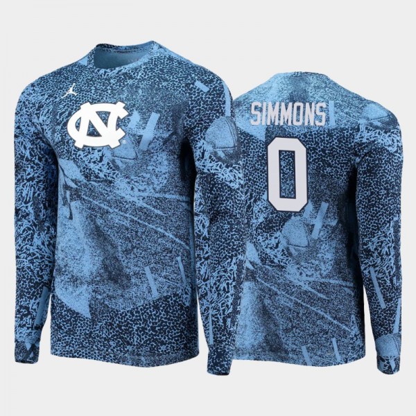 North Carolina Tar Heels College Football Emery Simmons #0 Blue Performance Long Sleeve T-Shirt