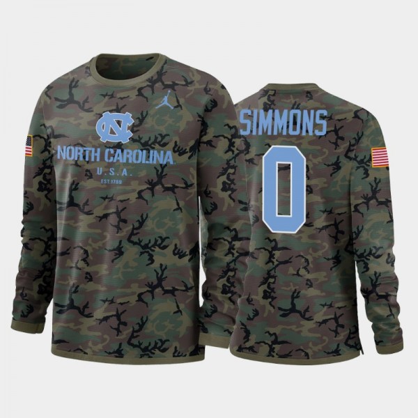 North Carolina Tar Heels College Football Emery Simmons #0 Camo Performance Long Sleeve T-Shirt