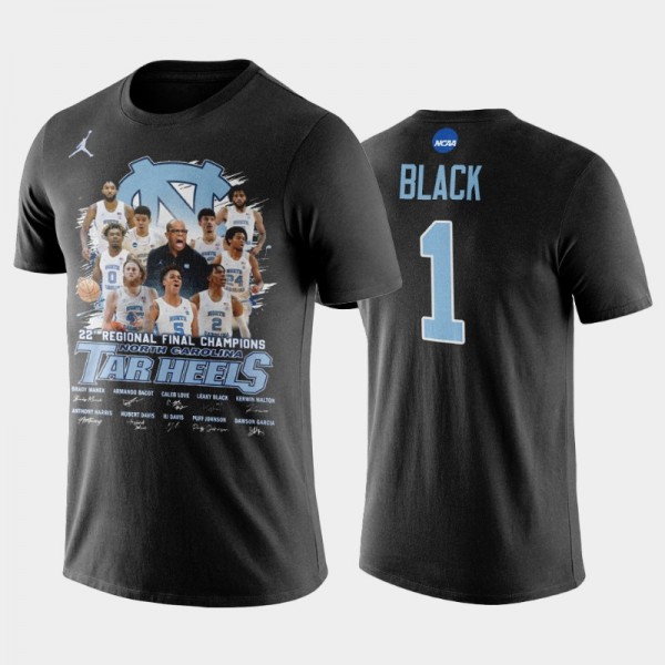 UNC Tar Heels College Basketball #1 Leaky Black Black 2022 Regional Final Champions Roster T-Shirt