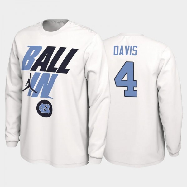 North Carolina Tar Heels College Basketball RJ Davis #4 White Ball In Bench Long Sleeve T-Shirt