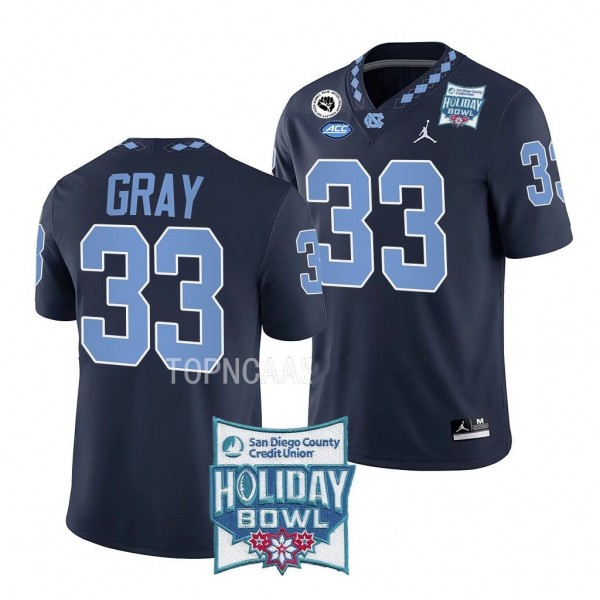 North Carolina Tar Heels 2022 Holiday Bowl Cedric Gray #33 Navy Men's Alternate Football Jersey