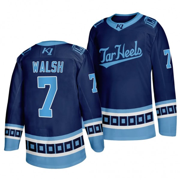 North Carolina Tar Heels Leighton Walsh College Hockey Navy #7 V-Neck Jersey 2023-24