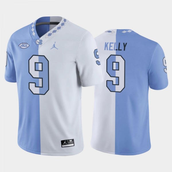UNC Tar Heels College Football #9 Cam'Ron Kelly Split Edition Game White Blue Jersey