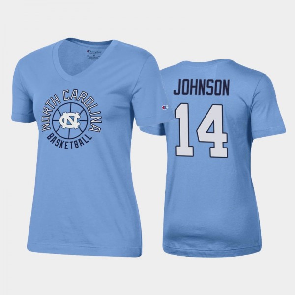 Women's North Carolina Tar Heels College Basketball Puff Johnson V-Neck Blue T-Shirt