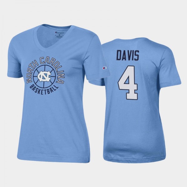 Women's North Carolina Tar Heels College Basketball RJ Davis V-Neck Blue T-Shirt