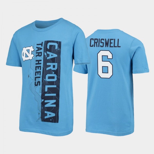 Youth North Carolina Tar Heels College Football Jacolby Criswell Challenger Blue T-Shirt